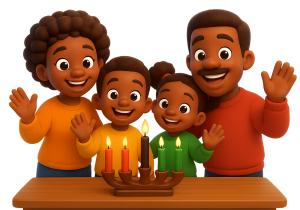 Download this joyful family presentation clipart celebrating Kwanzaa to enhance your holiday-themed slides.