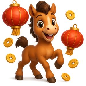 Download this playful foal presentation clipart to bring festive cheer to your New Year-themed slides.Title: Playful Foal Lanterns