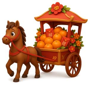 Download this festive carriage presentation clipart filled with oranges to symbolize fortune and prosperity in your slides.