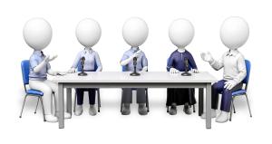 Download this engaging panel discussion presentation clipart to enhance your group communication slides.