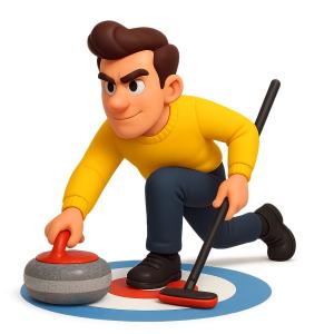 Download this focused male curling character for engaging sports-themed presentation design.