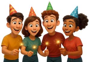 Download this Friends Celebrating New Year&#039;s Eve Presentation Clipart for joyful party-themed designs.