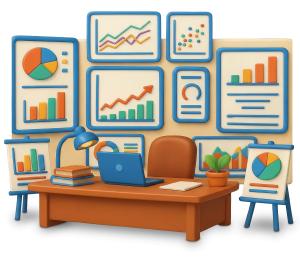 Download this vibrant office analytics clipart for engaging presentation design.