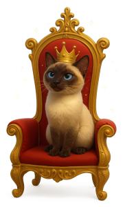 Download this regal Siamese cat throne clipart for your presentation design to add a touch of elegance and charm.