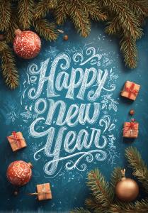  
This festive background captures the joy of New Year celebrations with vibrant colors and seasonal elements.

