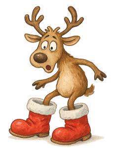 Download this clumsy reindeer in Santa's big boots for fun holiday-themed Presentation Clipart to enhance your festive designs.