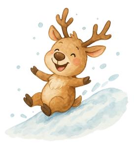 Download this joyous reindeer sliding down snow for your Presentation Clipart to enhance winter-themed presentations.