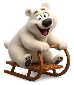 Download this goofy polar bear sled clipart for fun presentation design that adds humor and charm to your slides.