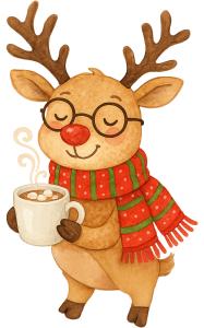 Download this cheerful reindeer with cocoa for festive presentation design in Presentation Clipart.
