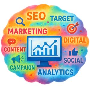 Download this digital marketing clipart for impactful Presentation Clipart showcasing key marketing concepts.