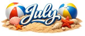 Download this July headline clipart for summer-themed presentations, perfect for enhancing your design with vibrant visuals.