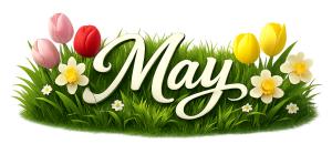 Download this May headline clipart for vibrant spring-themed presentations, enhancing your design with seasonal visuals.Title: May Headline Spring Flowers