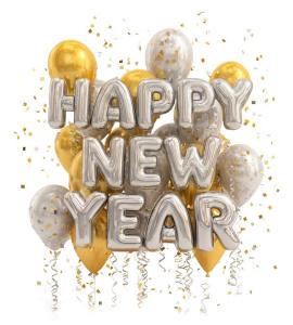 Download this Happy New Year balloons clipart for festive presentation design and celebration themes.