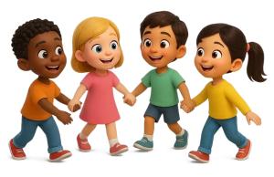 Download this diverse children holding hands clipart for vibrant presentation design.