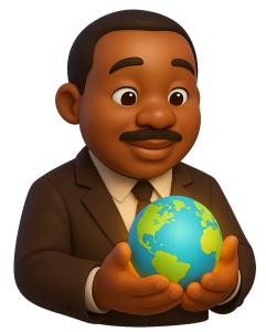 Download this MLK Jr. glowing globe clipart for impactful presentation design, emphasizing global unity in your visuals.