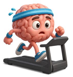 Download this fit cartoon brain on treadmill for engaging presentation design.