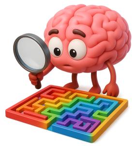 Download this brain inspecting maze clipart for engaging presentation design that emphasizes curiosity and problem-solving.
