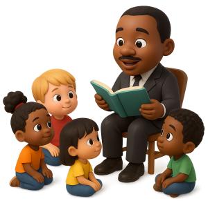 Download this Dr. King reading to children Presentation Clipart for engaging educational designs.