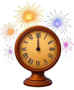 Download this midnight clock and fireworks Presentation Clipart for festive celebration designs in your presentations.