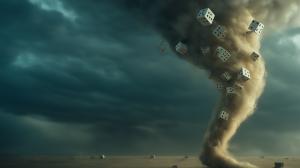  
A dramatic tornado filled with dice symbolizes the unpredictability of risk and the dangers of chance.

