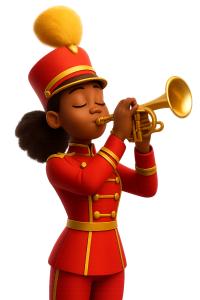 Download this vibrant marching band clipart for your presentation design to showcase music and celebration themes.Title: marching band trumpet player