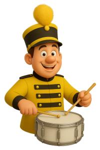 Download this snare drummer clipart for vibrant presentation design, perfect for music and celebration themes.Title: cheerful marching band drummer