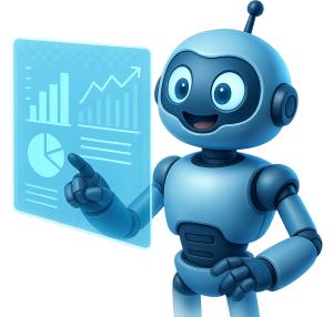 Download this cheerful robot analyzing data for your Presentation Clipart to enhance your marketing analytics presentations.