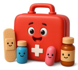 Download this friendly first aid kit character for engaging Presentation Clipart to enhance health-related presentation design.