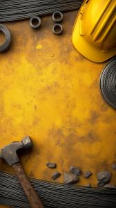  
This construction background features tools and materials on a vibrant yellow surface, ideal for industry-related presentations.

