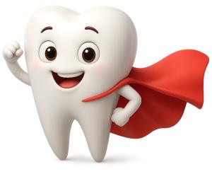 This charming tooth superhero character is designed to engage children and promote the importance of dental hygiene.