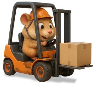 Download this Presentation Clipart of a hamster driving a forklift to add humor and creativity to your presentation design.