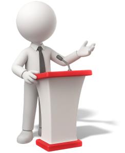 Download this Presentation Clipart to enhance your presentation design with a stick figure speaking at a podium.