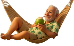 Download this Presentation Clipart of a senior man in a hammock to enhance your presentation design with a relaxed, tropical theme.