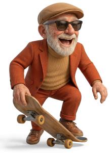 Download this Presentation Clipart of a cool grandpa skateboarding to add energy and inspiration to your presentation design.