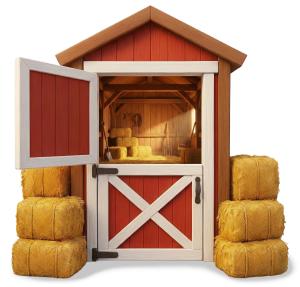 Download this Presentation Clipart to enhance your presentation design with a charming barn door and hay bales.