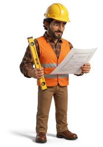Download this Presentation Clipart of a worker studying plans for use in construction-themed presentation design.