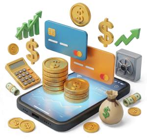 Download this Presentation Clipart to enhance financial presentations with engaging visuals that illustrate banking concepts and technology.