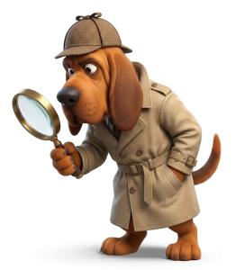 Download this Presentation Clipart to enhance your designs with a bloodhound detective character for engaging storytelling.