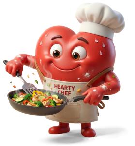 Download this heart health chef clipart for engaging presentation design focused on nutrition and healthy cooking.
