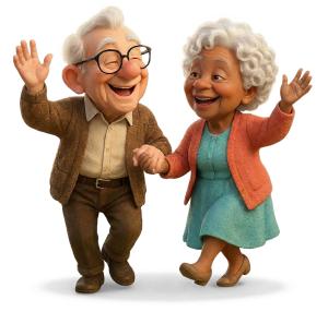 Download this Presentation Clipart of a lively elderly couple dancing to enhance your presentation design with themes of joy and companionship.