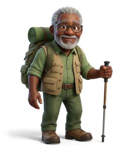 Download this Presentation Clipart of a senior man backpacking to enhance your presentation design focused on fitness and outdoor activities.