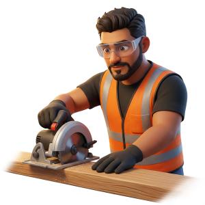 Download this Presentation Clipart to enhance your construction-themed presentation design with a skilled carpenter using a power saw.