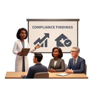 Download or customize this Presentation Clipart to enhance your business presentations with engaging visuals that illustrate compliance findings.