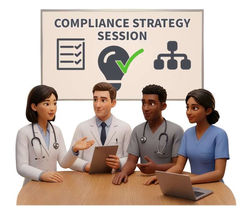 This Presentation Clipart shows a preview of Healthcare Compliance Discussion Clipart - Customizable