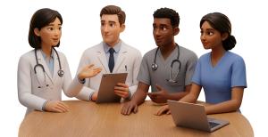 Download this Presentation Clipart to enhance your healthcare presentations with visuals that illustrate teamwork and discussions among medical professionals.