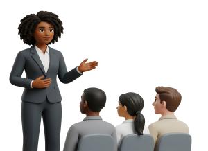 Download this Presentation Clipart to enhance your seminar or meeting designs with a professional woman speaking to an audience.