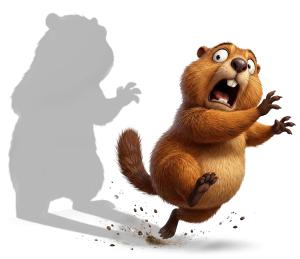 Download this Presentation Clipart featuring a scared groundhog in a humorous escape.