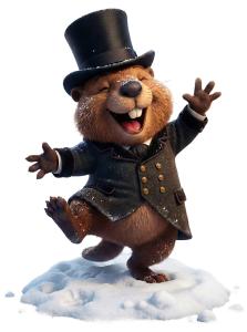 Download this Presentation Clipart of a cheerful groundhog to enhance your winter-themed presentation design.