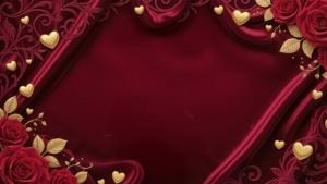 A luxurious velvet background with roses and golden hearts, perfect for romantic presentations.