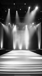  
This elegant stage background features dramatic lighting and a clean runway, perfect for captivating presentations.

